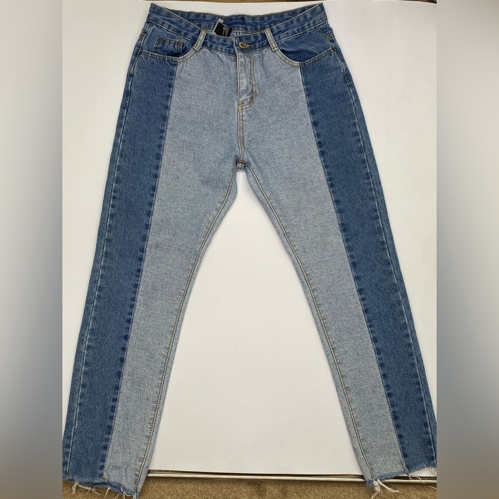 Straight Flared half and half navy blue jeans
